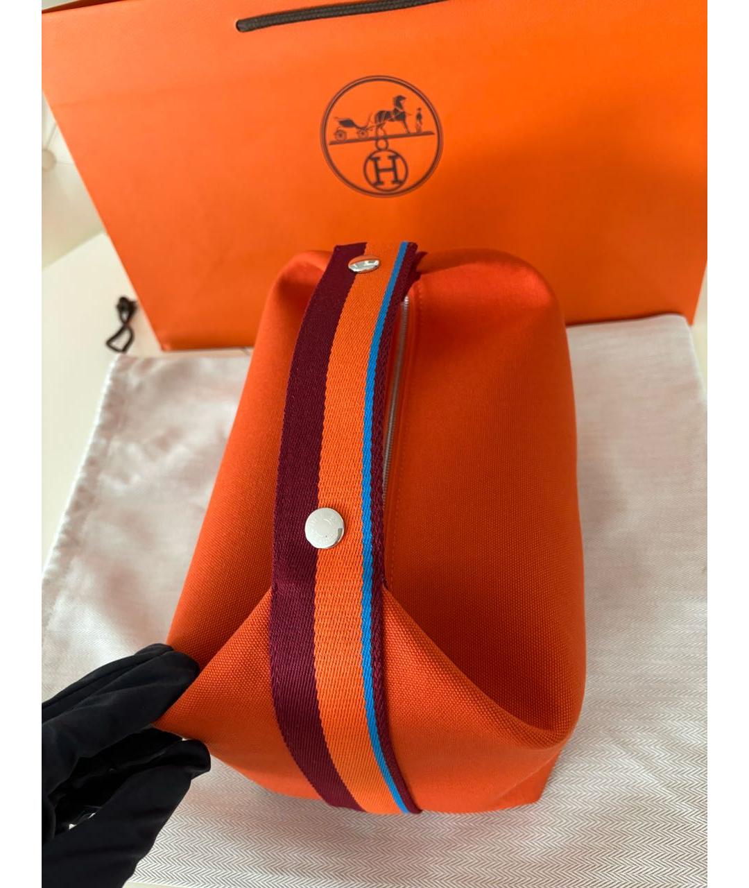 HERMES Оранжевая тканевая косметичка, фото 3