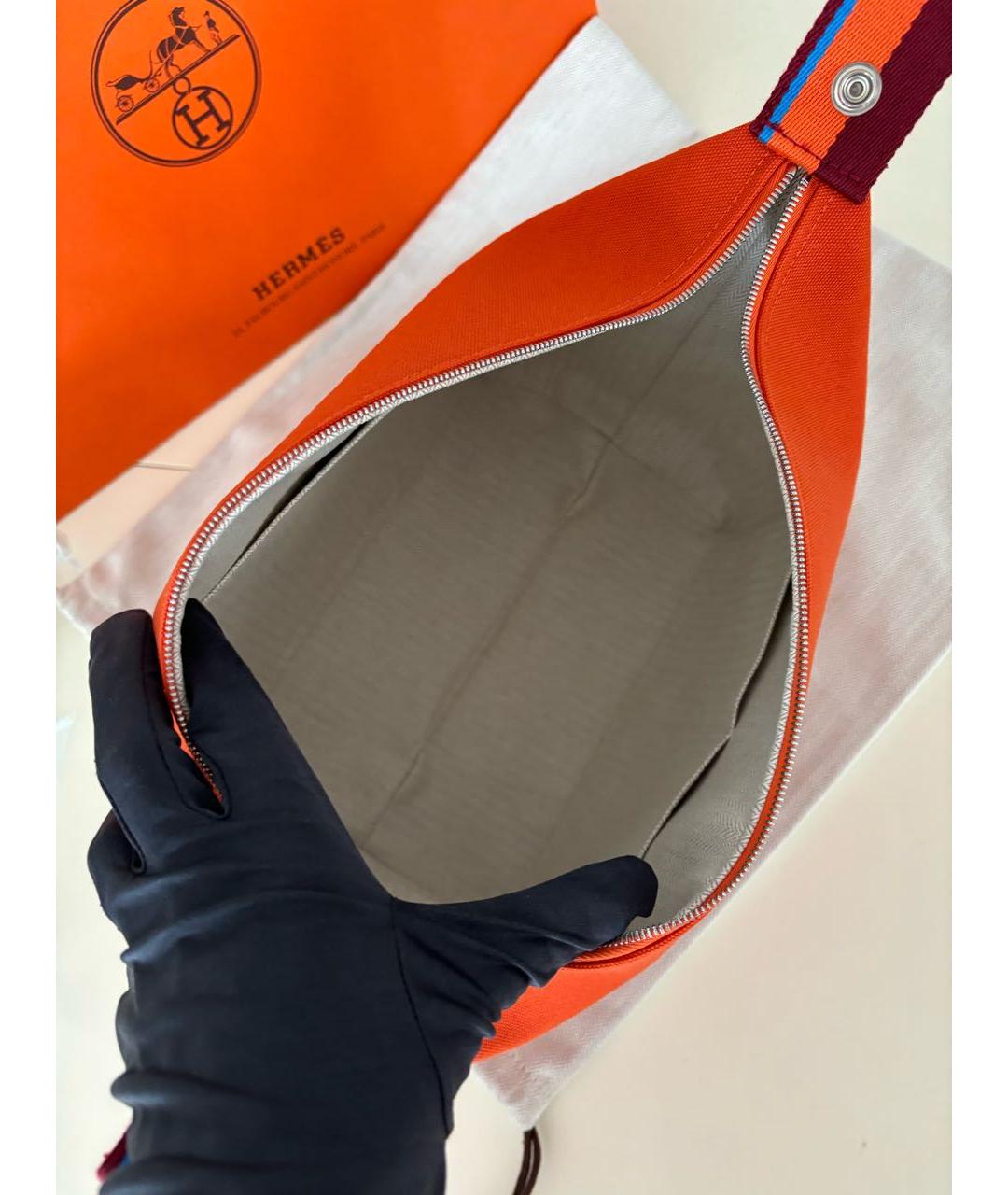 HERMES Оранжевая тканевая косметичка, фото 6