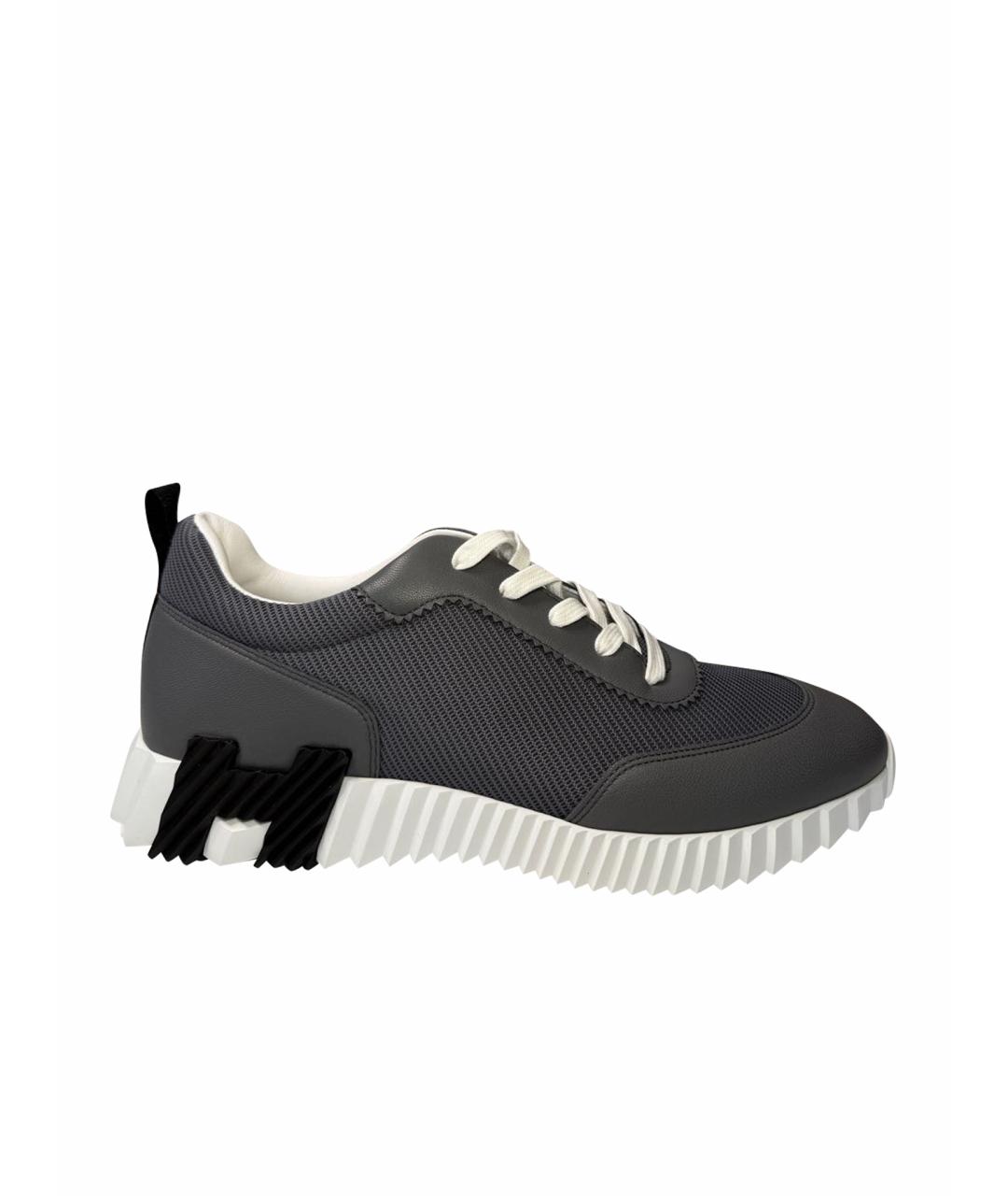 HERMES Антрацитовые синтетические низкие кроссовки / кеды, фото 1