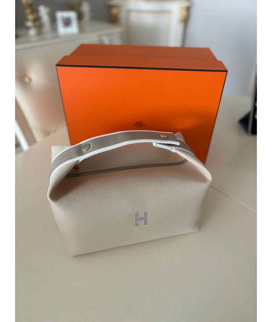 HERMES Бежевая тканевая косметичка, фото 8