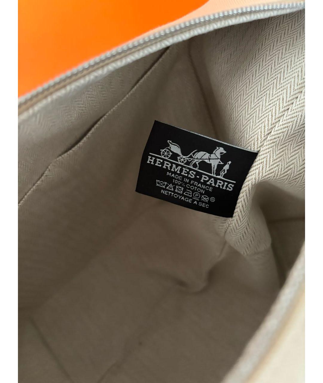 HERMES Бежевая тканевая косметичка, фото 7