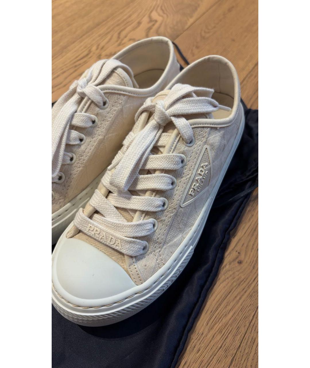 PRADA Бежевые текстильные кеды, фото 6