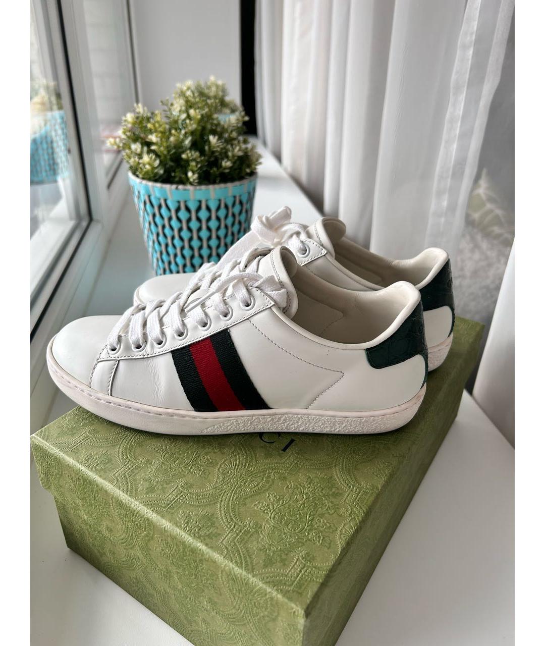 GUCCI Белые кожаные кеды, фото 4