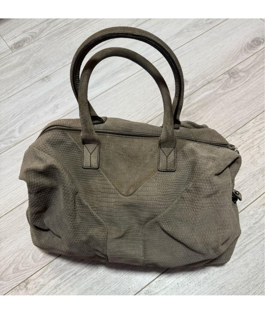 SAINT LAURENT Хаки замшевая сумка с короткими ручками, фото 7