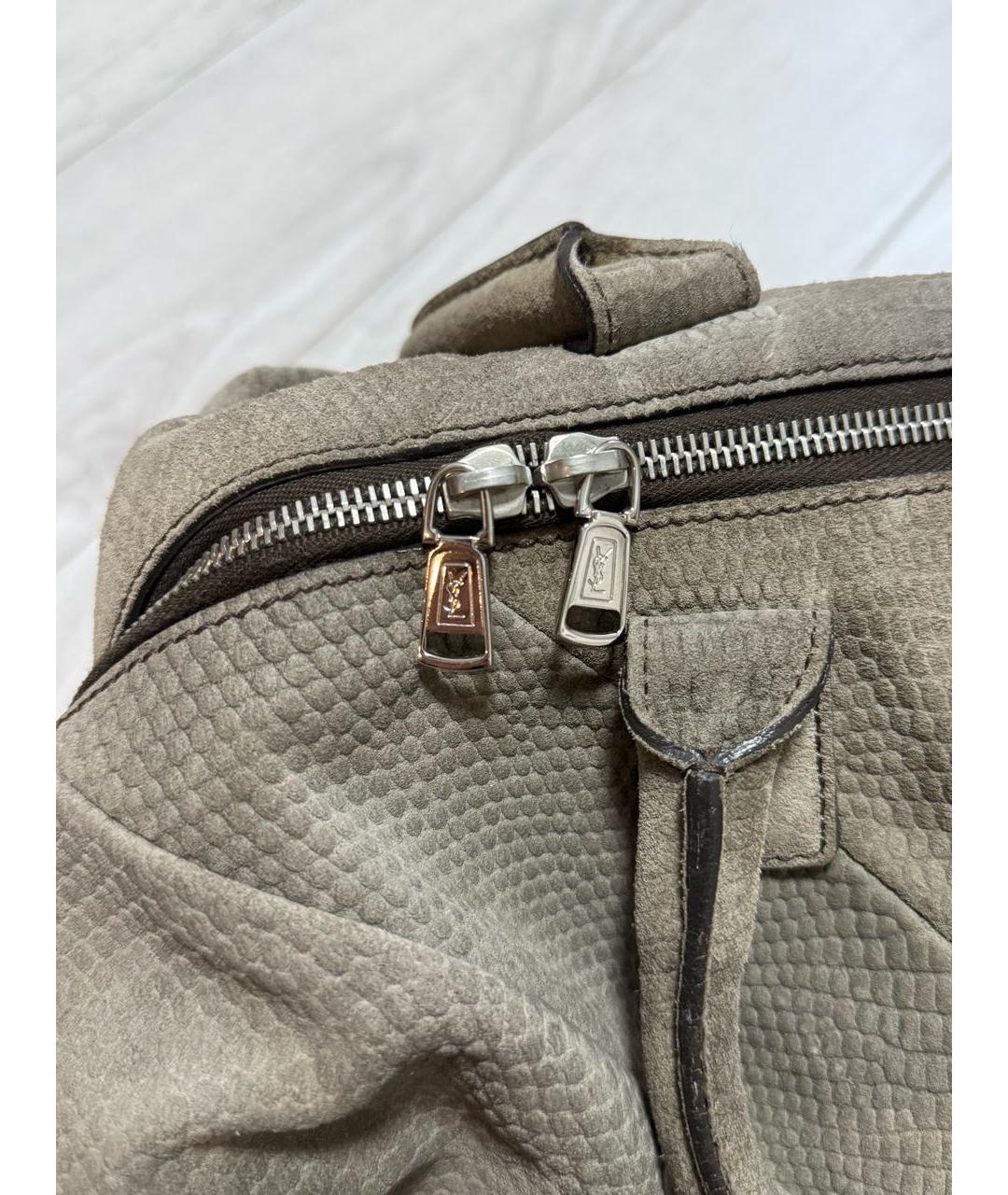 SAINT LAURENT Хаки замшевая сумка с короткими ручками, фото 3