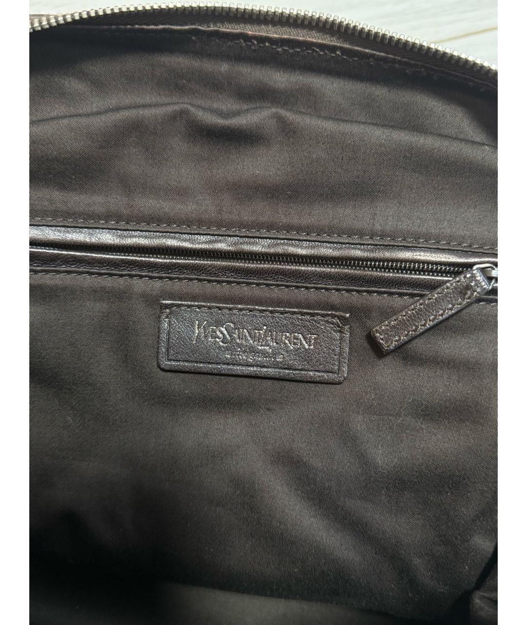 SAINT LAURENT Хаки замшевая сумка с короткими ручками, фото 4