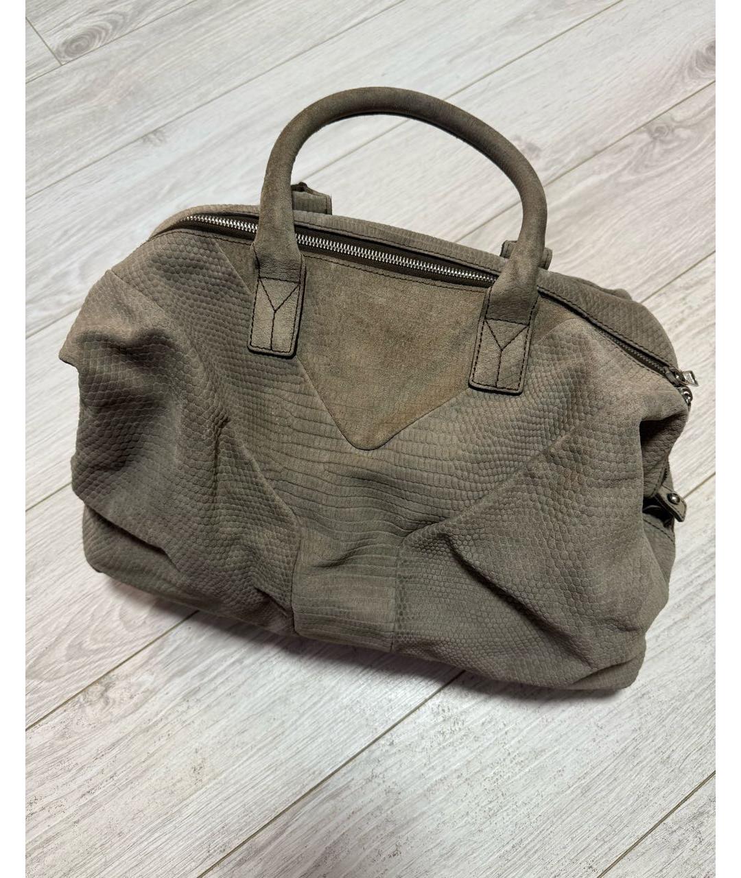 SAINT LAURENT Хаки замшевая сумка с короткими ручками, фото 6