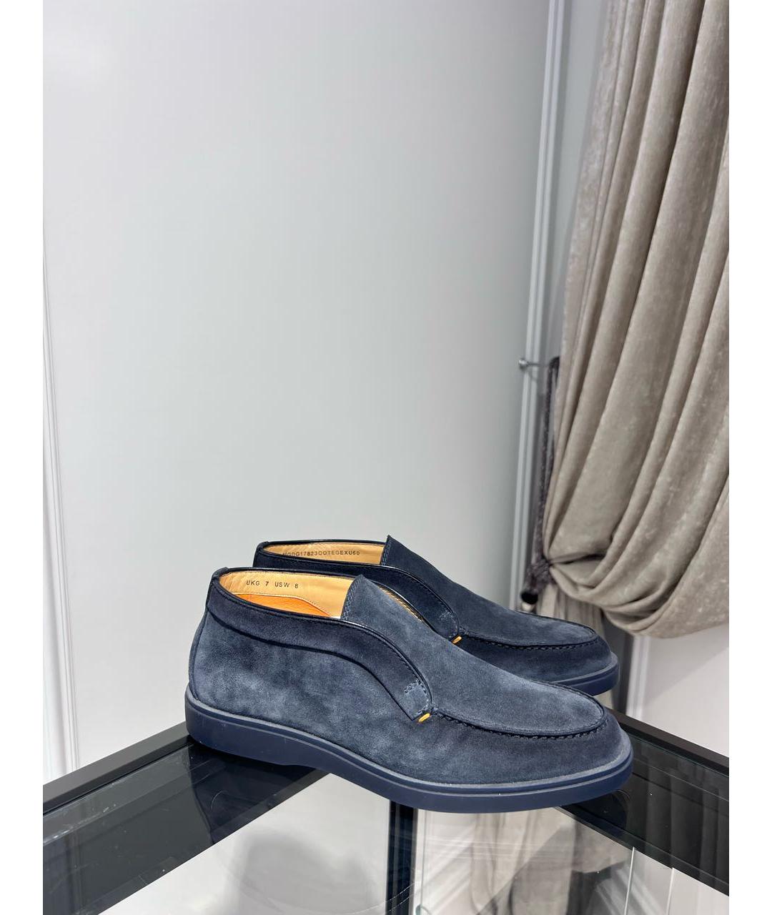 SANTONI Темно-синие замшевые низкие ботинки, фото 3