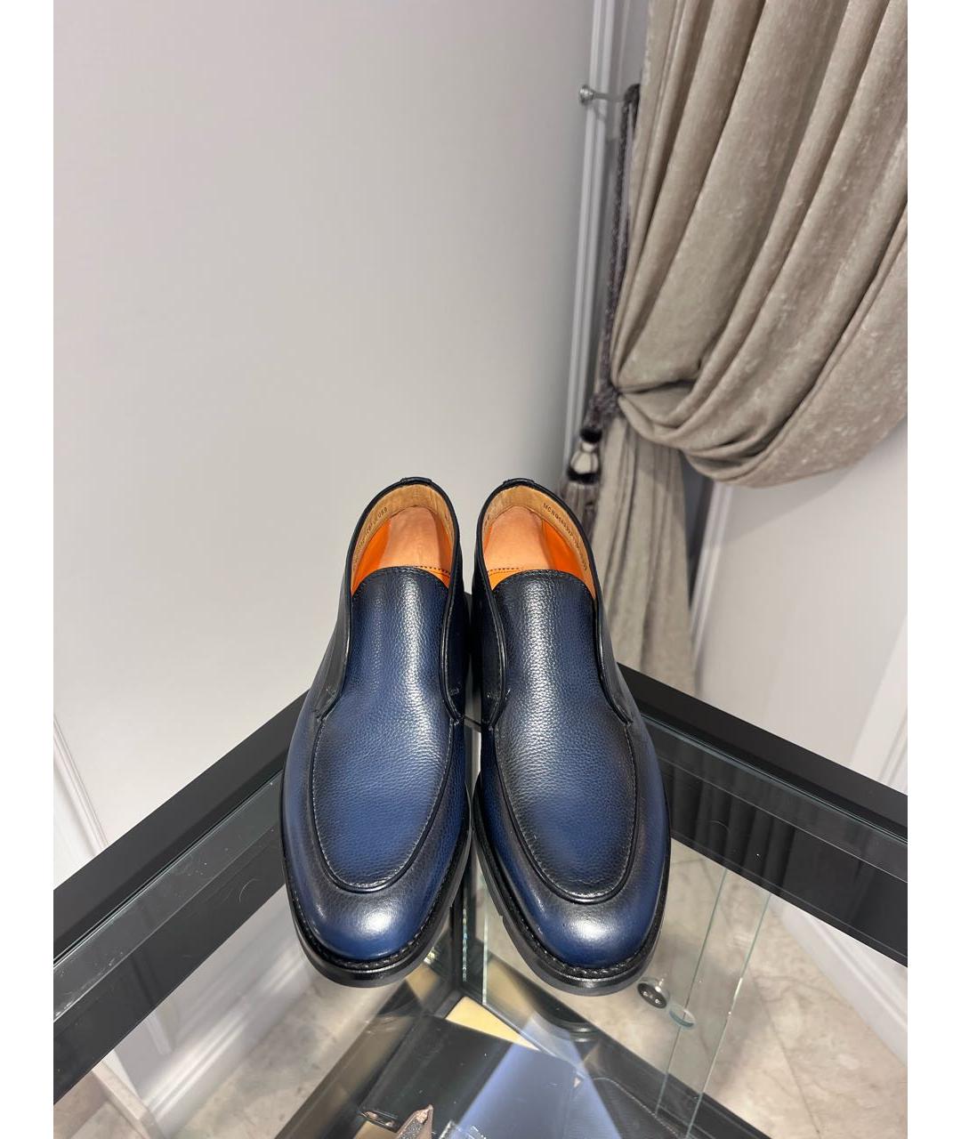 SANTONI Темно-синие кожаные низкие ботинки, фото 2