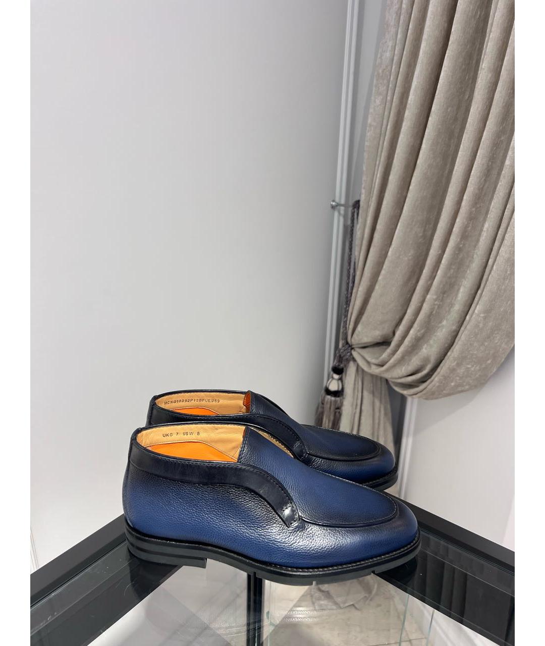 SANTONI Темно-синие кожаные низкие ботинки, фото 3