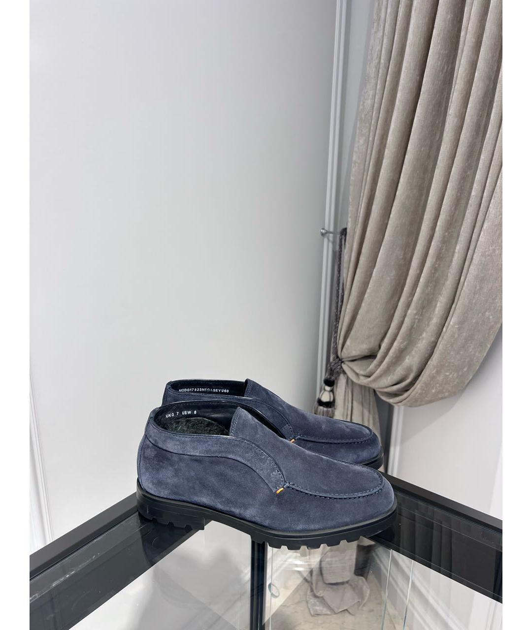 SANTONI Темно-синие замшевые низкие ботинки, фото 3