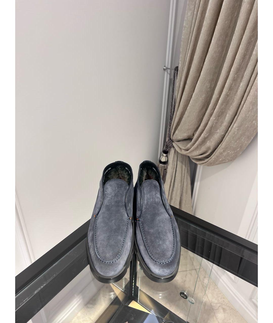 SANTONI Темно-синие замшевые низкие ботинки, фото 2