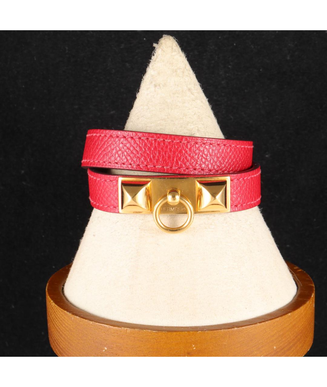 HERMES Бордовый кожаный браслет, фото 5