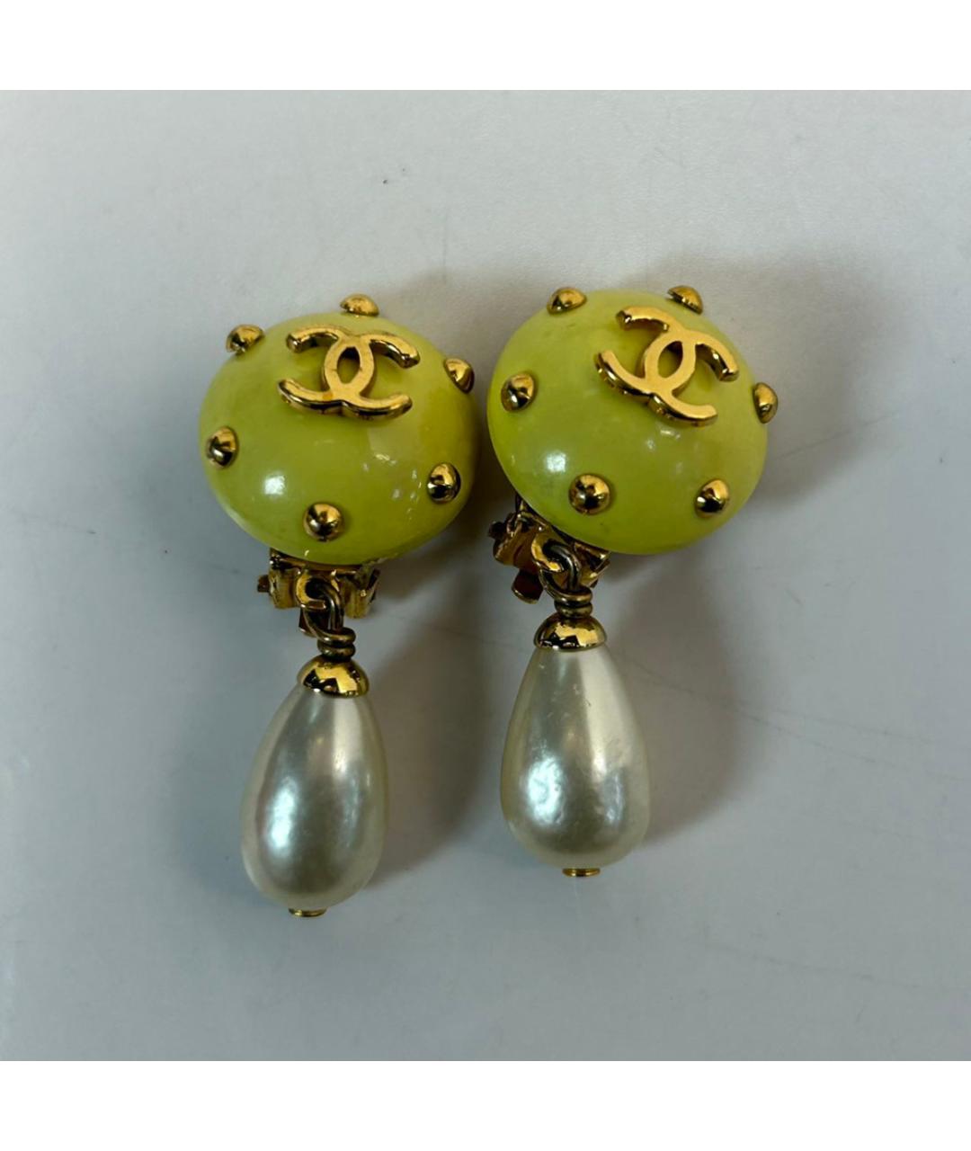 CHANEL Желтые металлические клипсы, фото 8