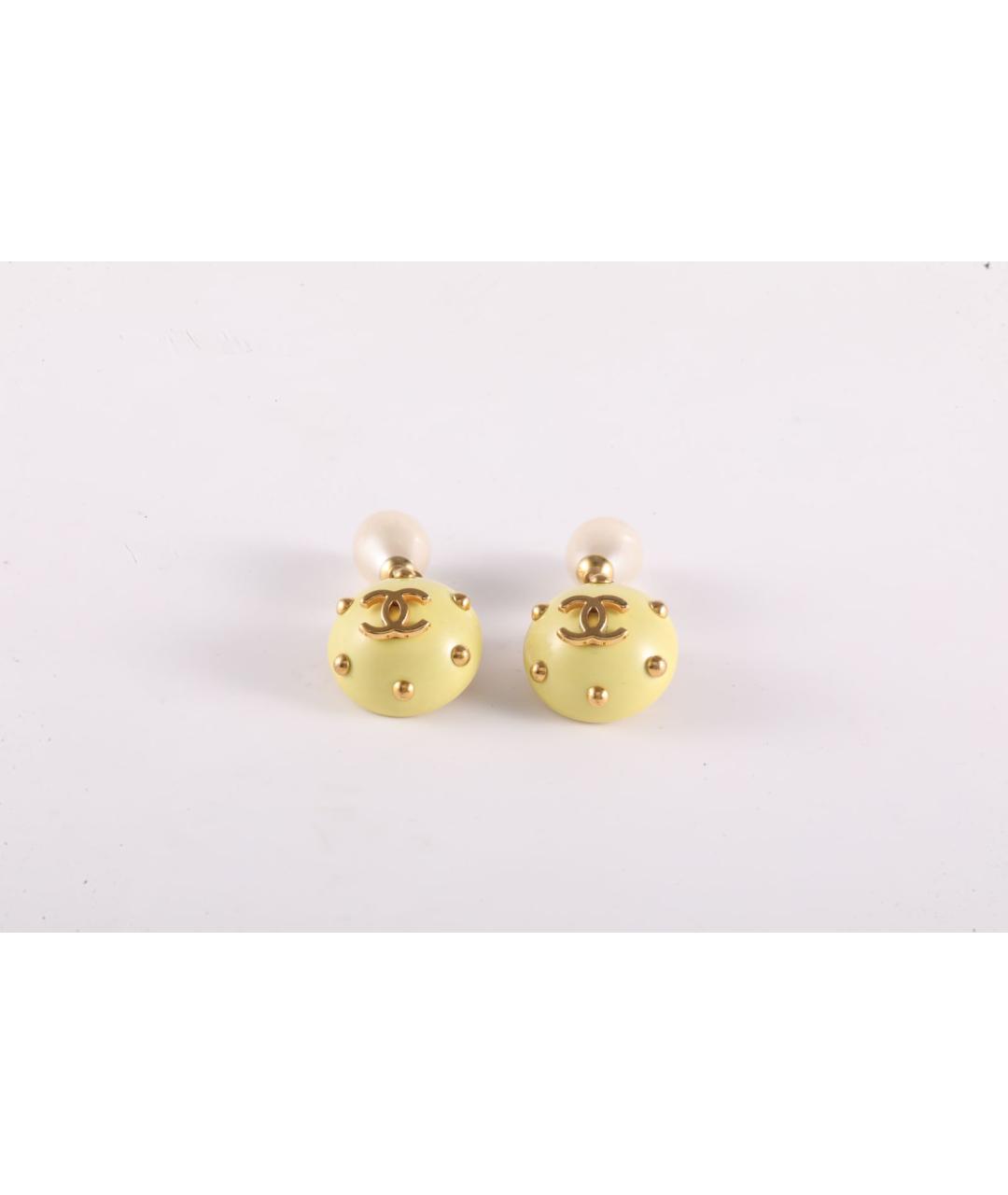 CHANEL Желтые металлические клипсы, фото 3