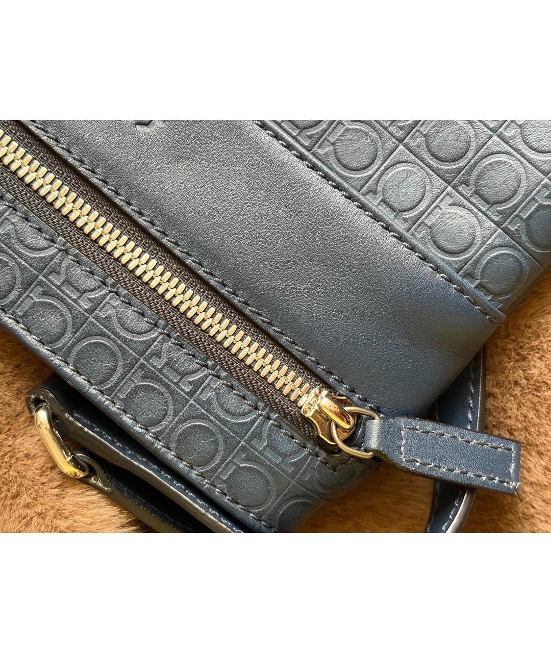 FERRAGAMO Синяя кожаная сумка на плечо, фото 3