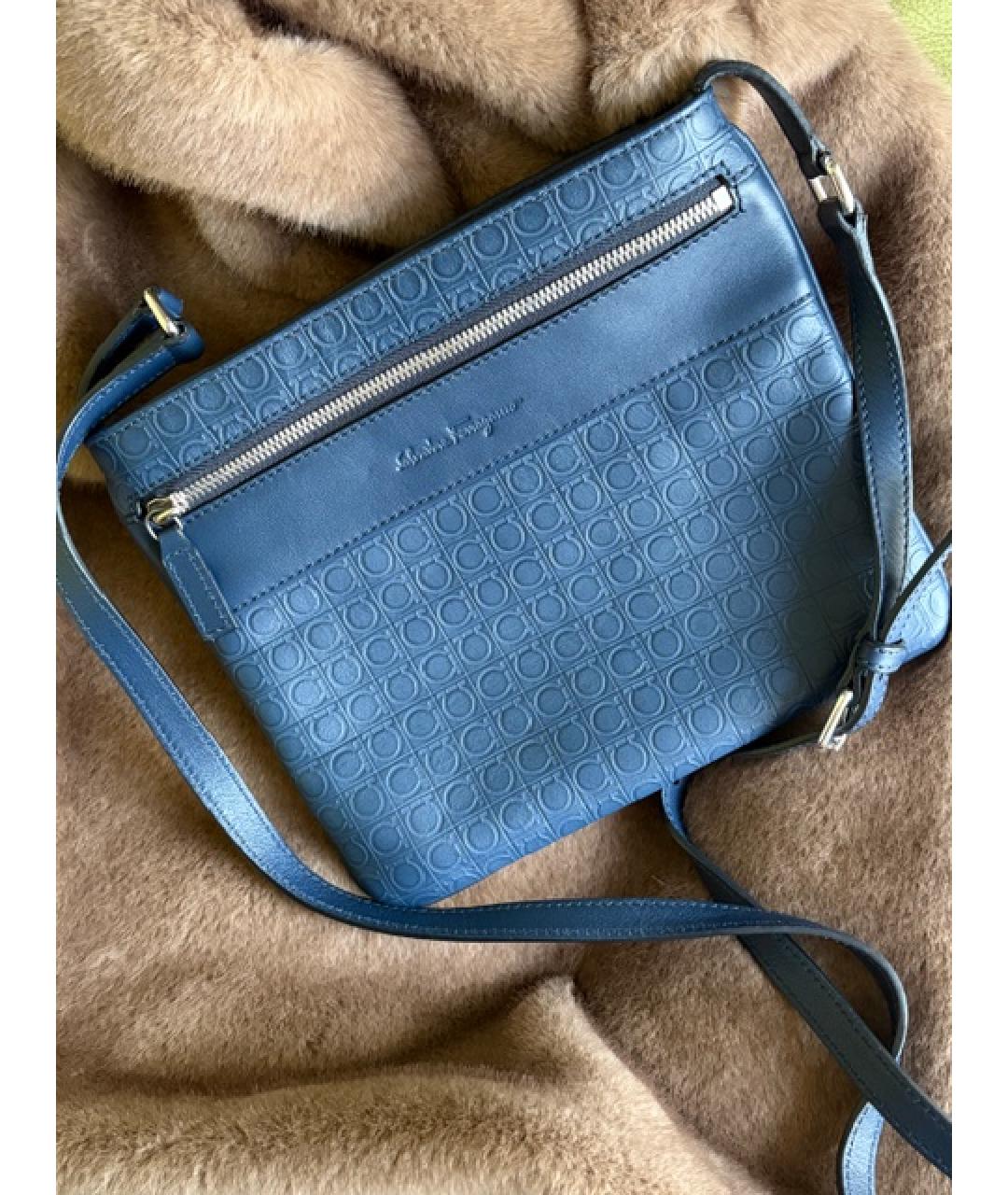 FERRAGAMO Синяя кожаная сумка на плечо, фото 5