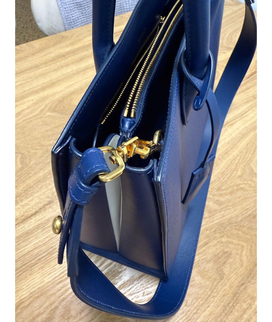 PRADA Темно-синяя кожаная сумка с короткими ручками, фото 6