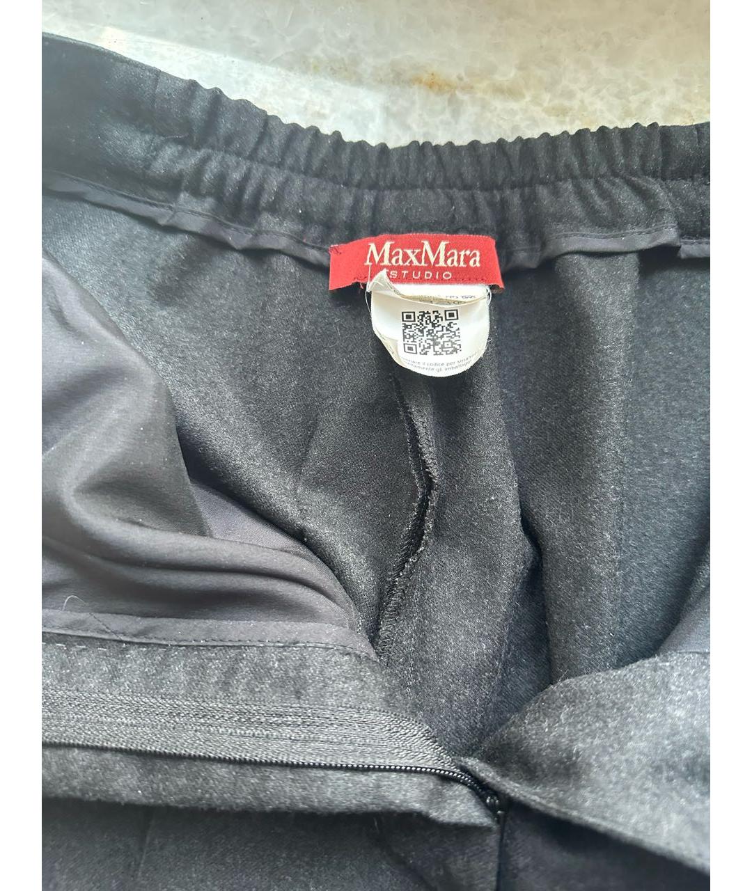 MAX MARA STUDIO Черные шерстяные прямые брюки, фото 3