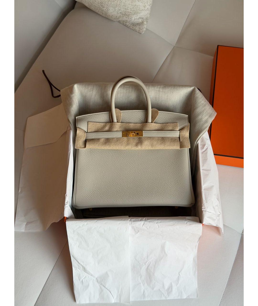 HERMES Бежевая кожаная сумка с короткими ручками, фото 6