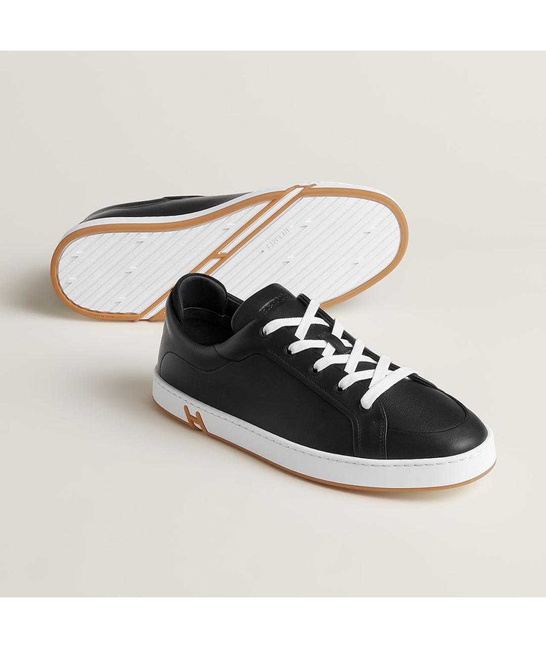 HERMES Черные кожаные низкие кроссовки / кеды, фото 2