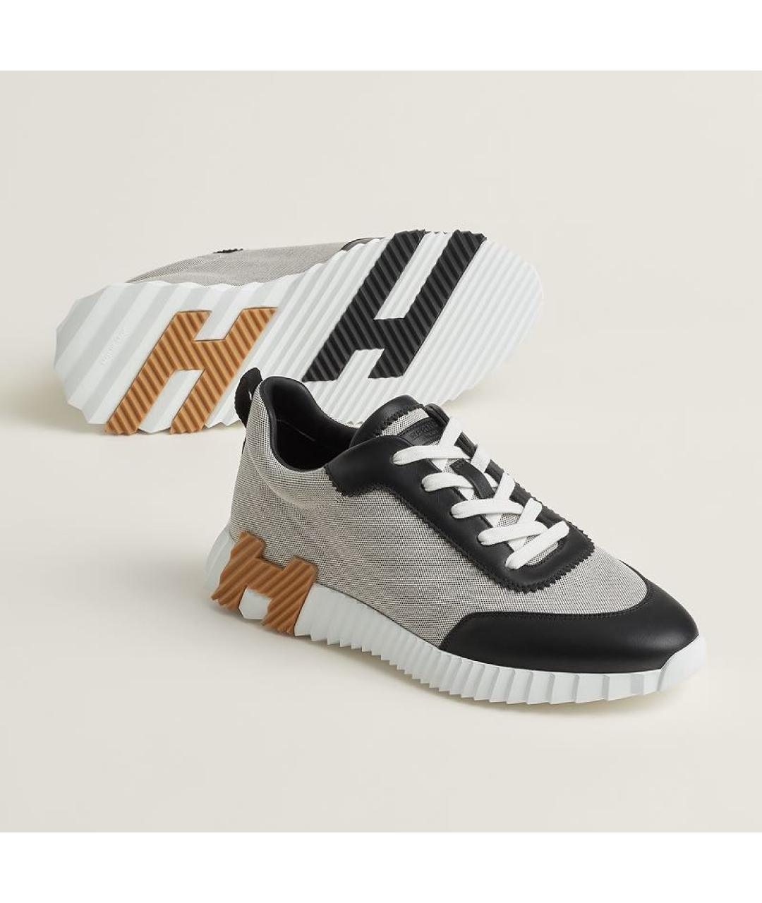 HERMES Серые текстильные низкие кроссовки / кеды, фото 2