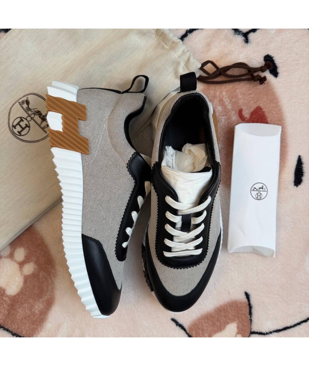 HERMES Серые текстильные низкие кроссовки / кеды, фото 7