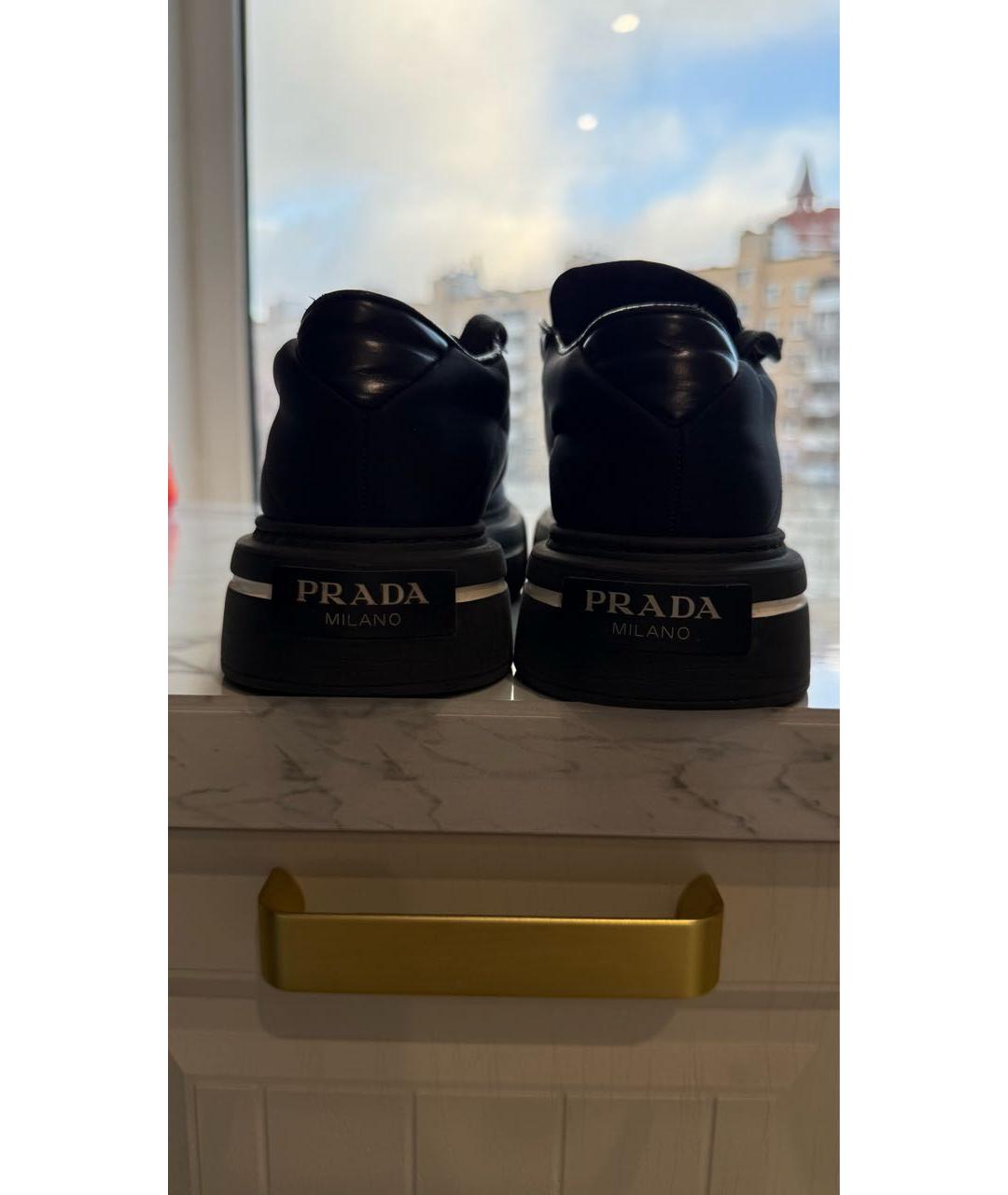 PRADA Черные кожаные кеды, фото 4