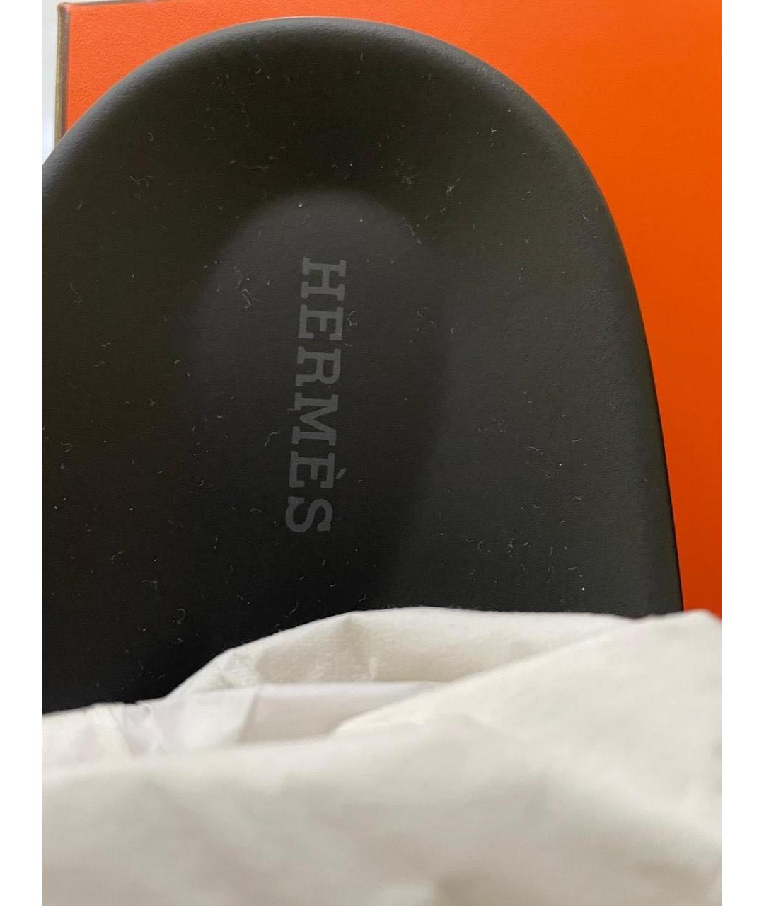 HERMES Антрацитовые кожаные шлепанцы, фото 2