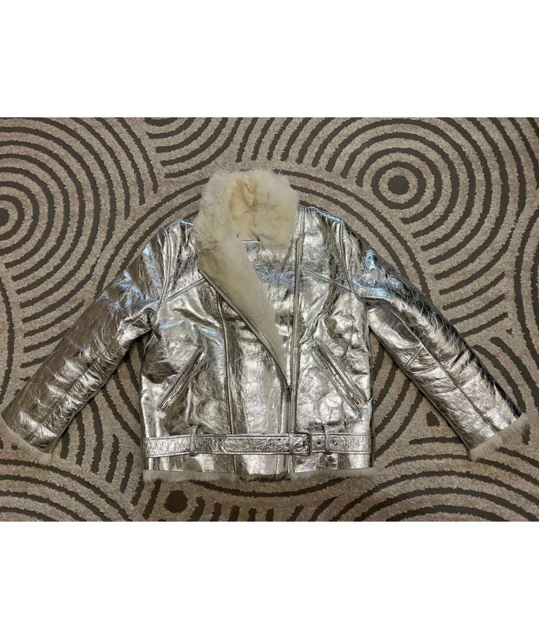 IRO Серебряная кожаная дубленка, фото 7