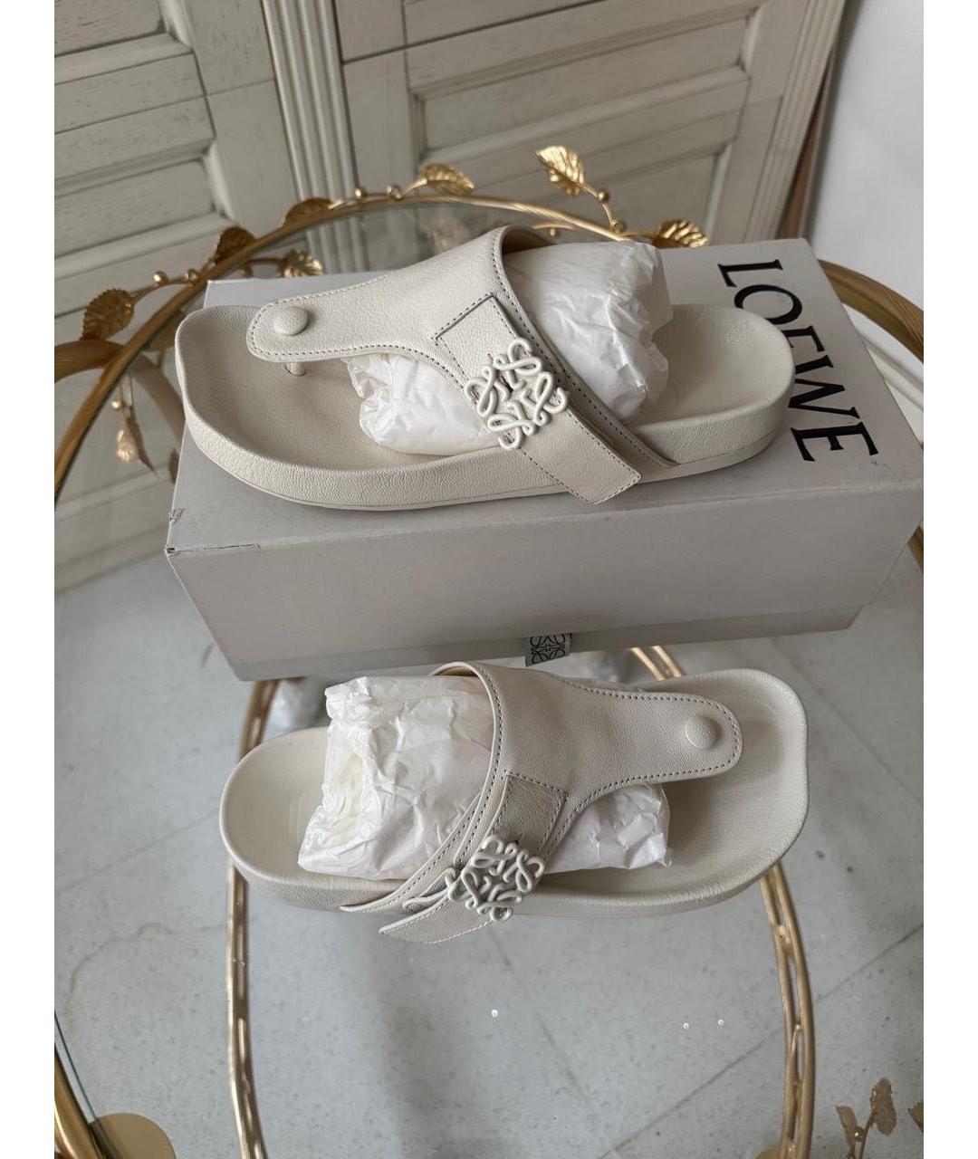 LOEWE Белые кожаные шлепанцы, фото 6