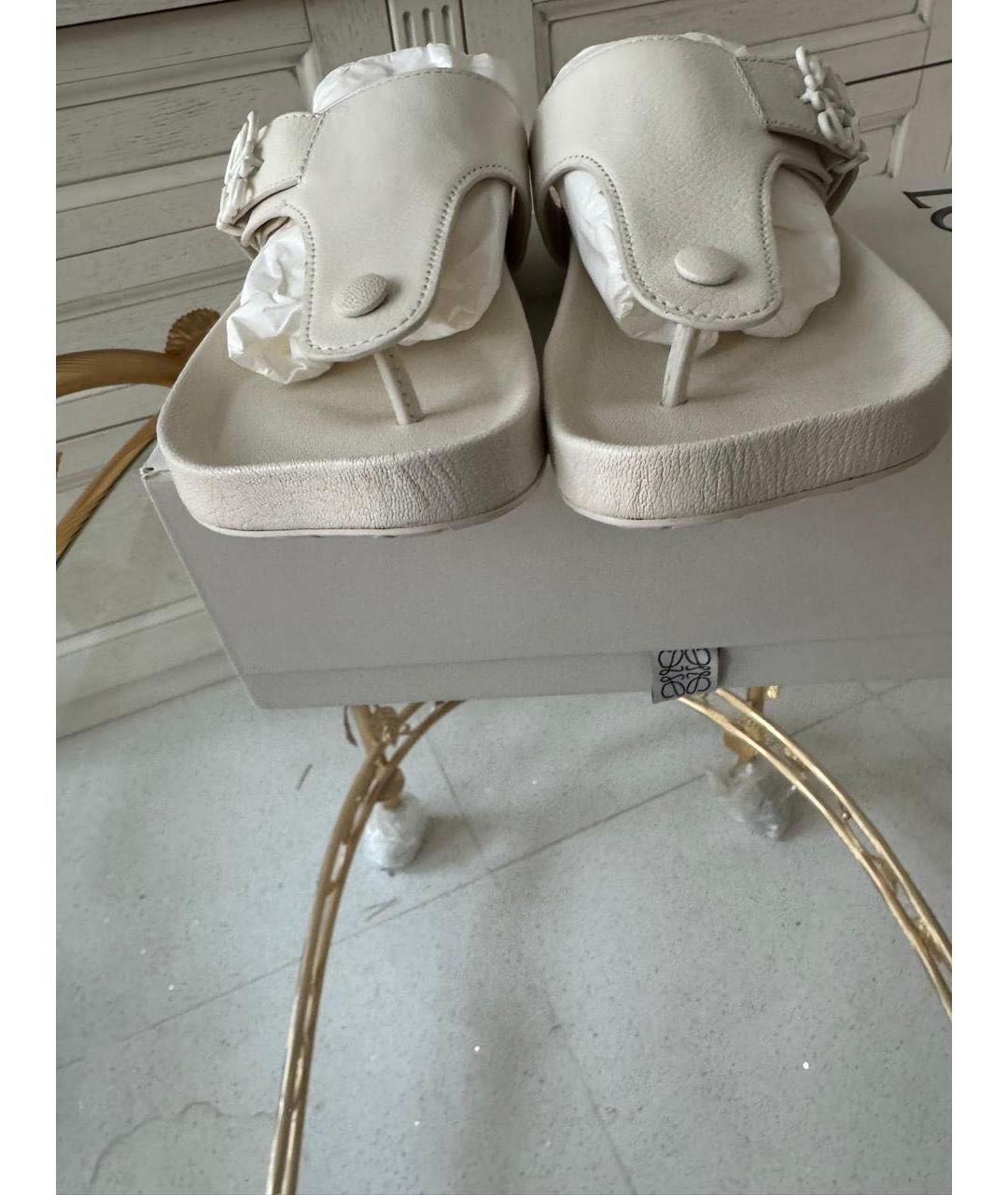 LOEWE Белые кожаные шлепанцы, фото 5