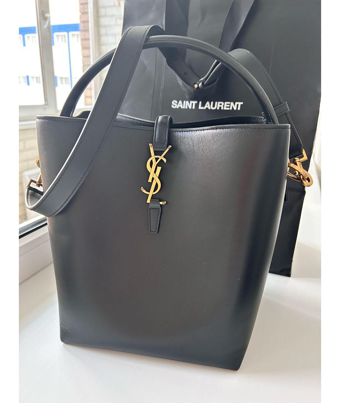 SAINT LAURENT Черная кожаная сумка тоут, фото 5