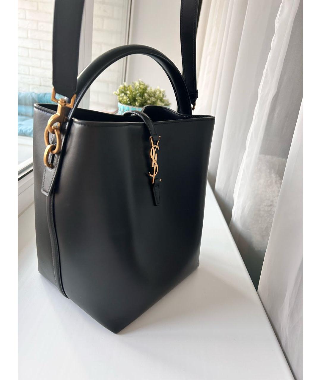 SAINT LAURENT Черная кожаная сумка тоут, фото 2