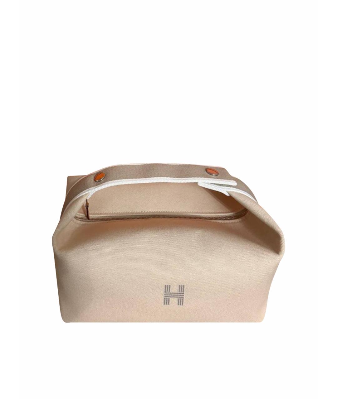 HERMES Бежевая жаккардовая косметичка, фото 1