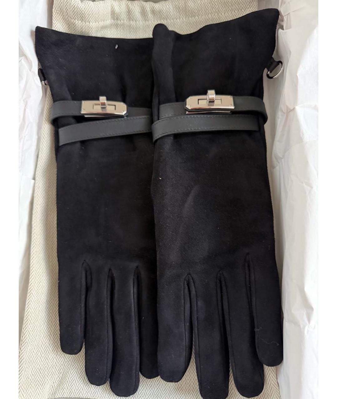 HERMES Черные кожаные перчатки, фото 7