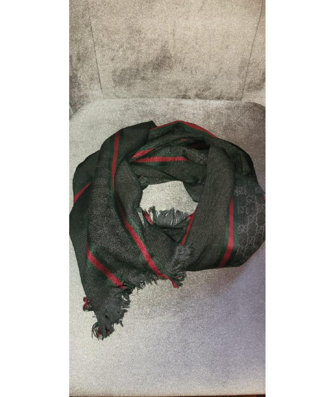 GUCCI Черный шелковый шарф, фото 5