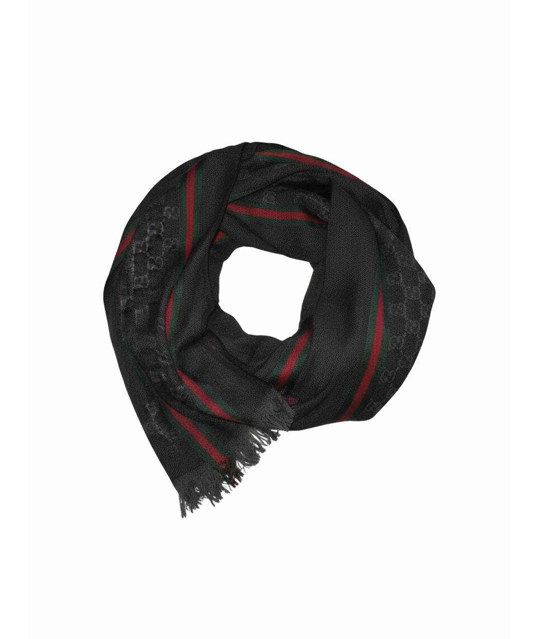GUCCI Черный шелковый шарф, фото 1