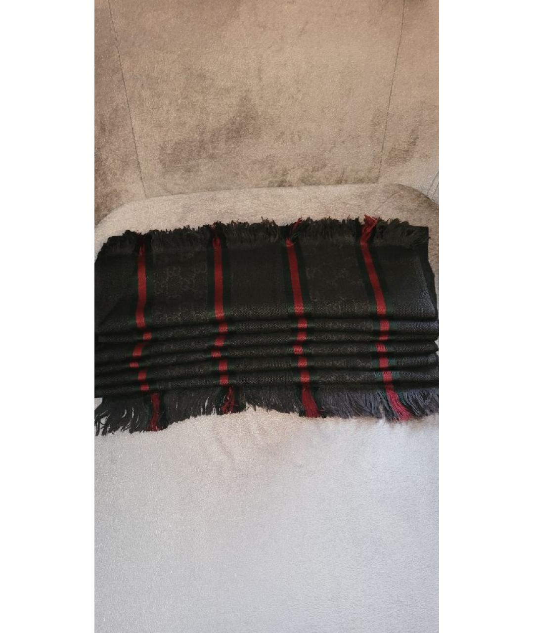 GUCCI Черный шелковый шарф, фото 2