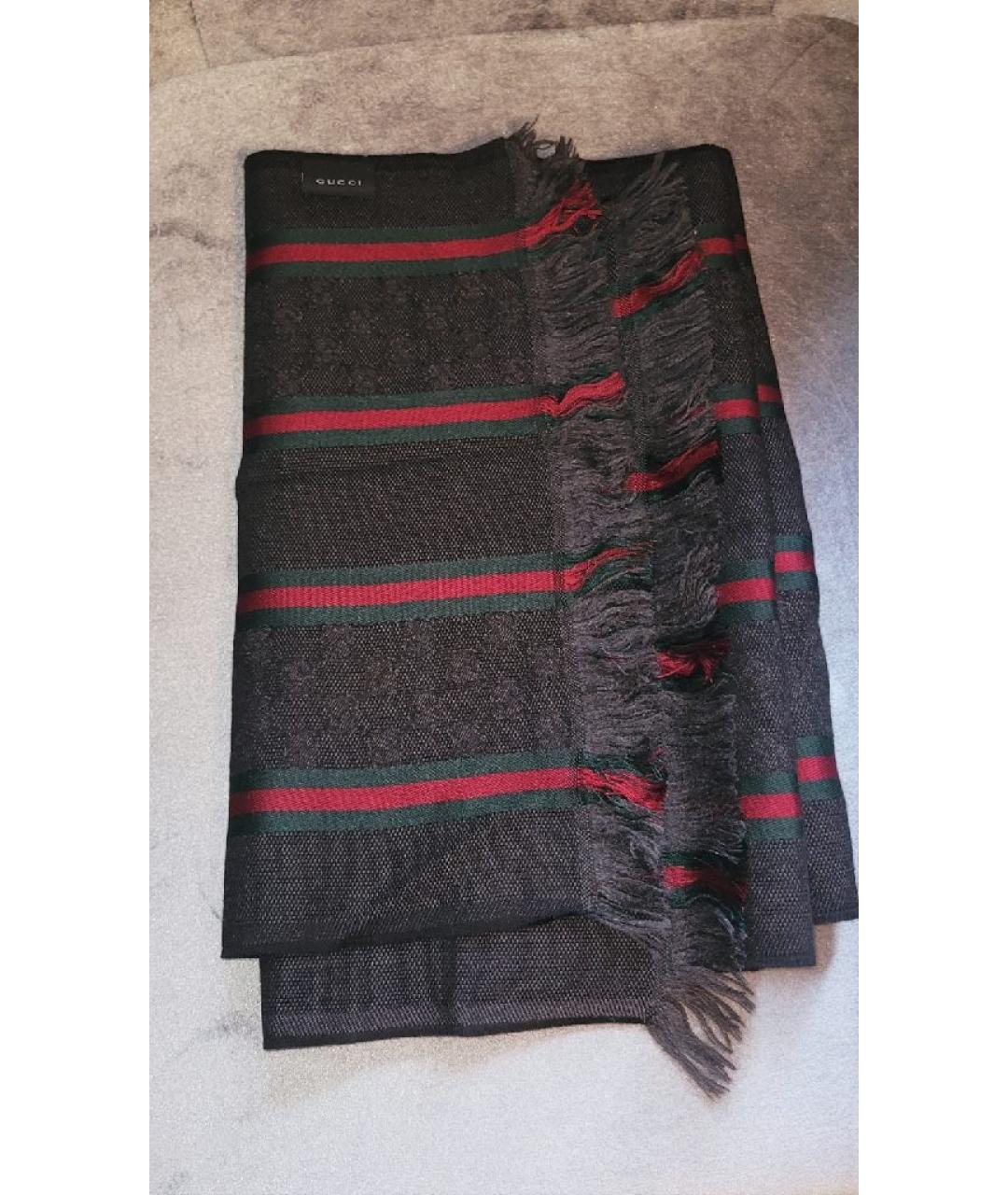 GUCCI Черный шелковый шарф, фото 3