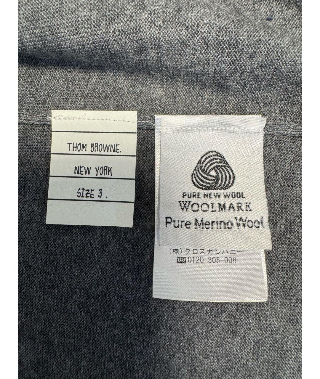 THOM BROWNE Серый шерстяной кардиган, фото 3