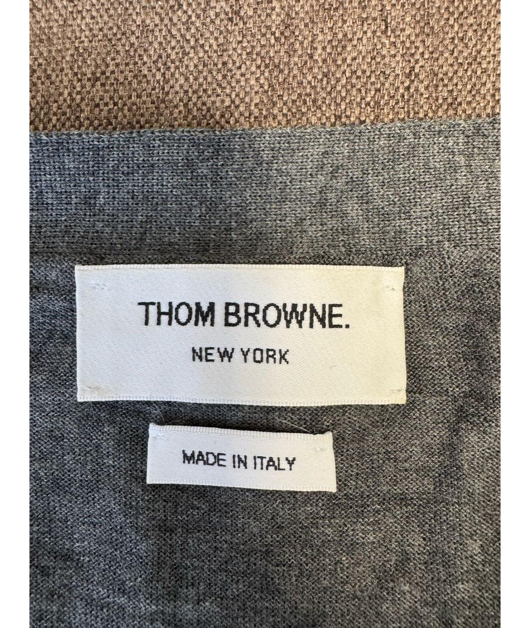 THOM BROWNE Серый шерстяной кардиган, фото 2