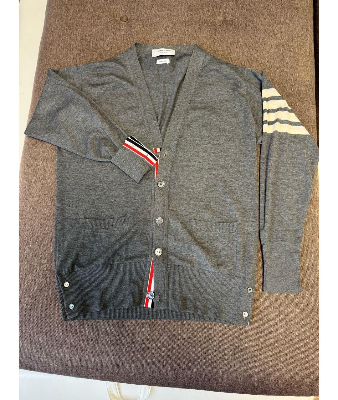 THOM BROWNE Серый шерстяной кардиган, фото 4
