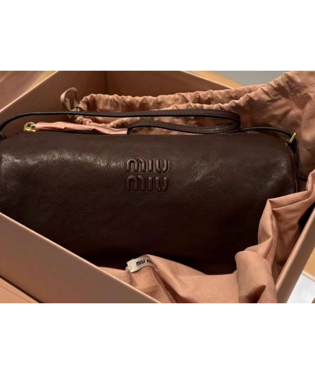 MIU MIU Коричневая кожаная сумка с короткими ручками, фото 5