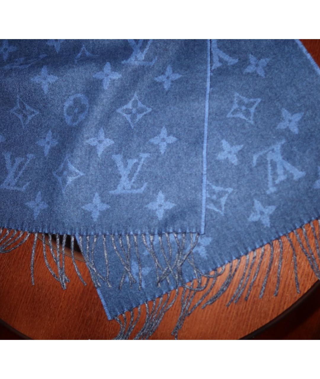 LOUIS VUITTON Темно-синий шерстяной шарф, фото 2