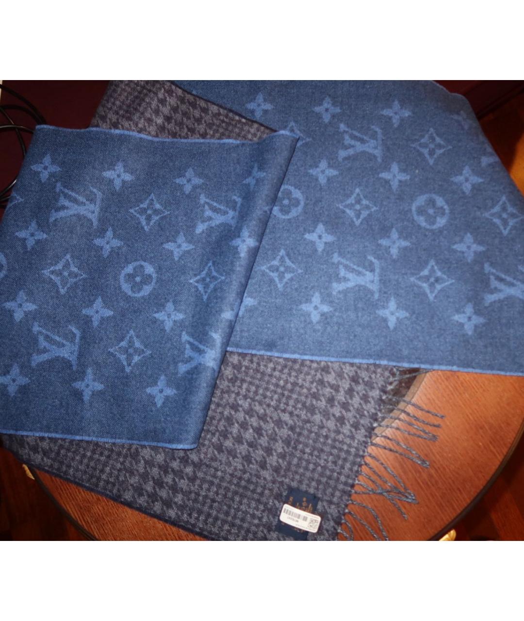 LOUIS VUITTON Темно-синий шерстяной шарф, фото 6
