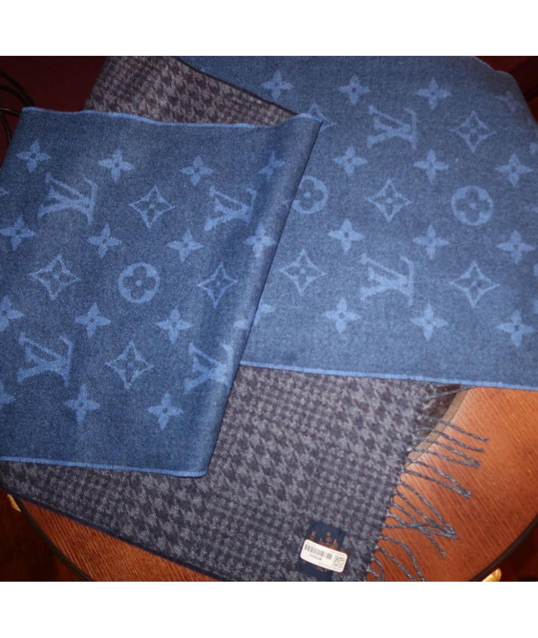 LOUIS VUITTON Темно-синий шерстяной шарф, фото 4