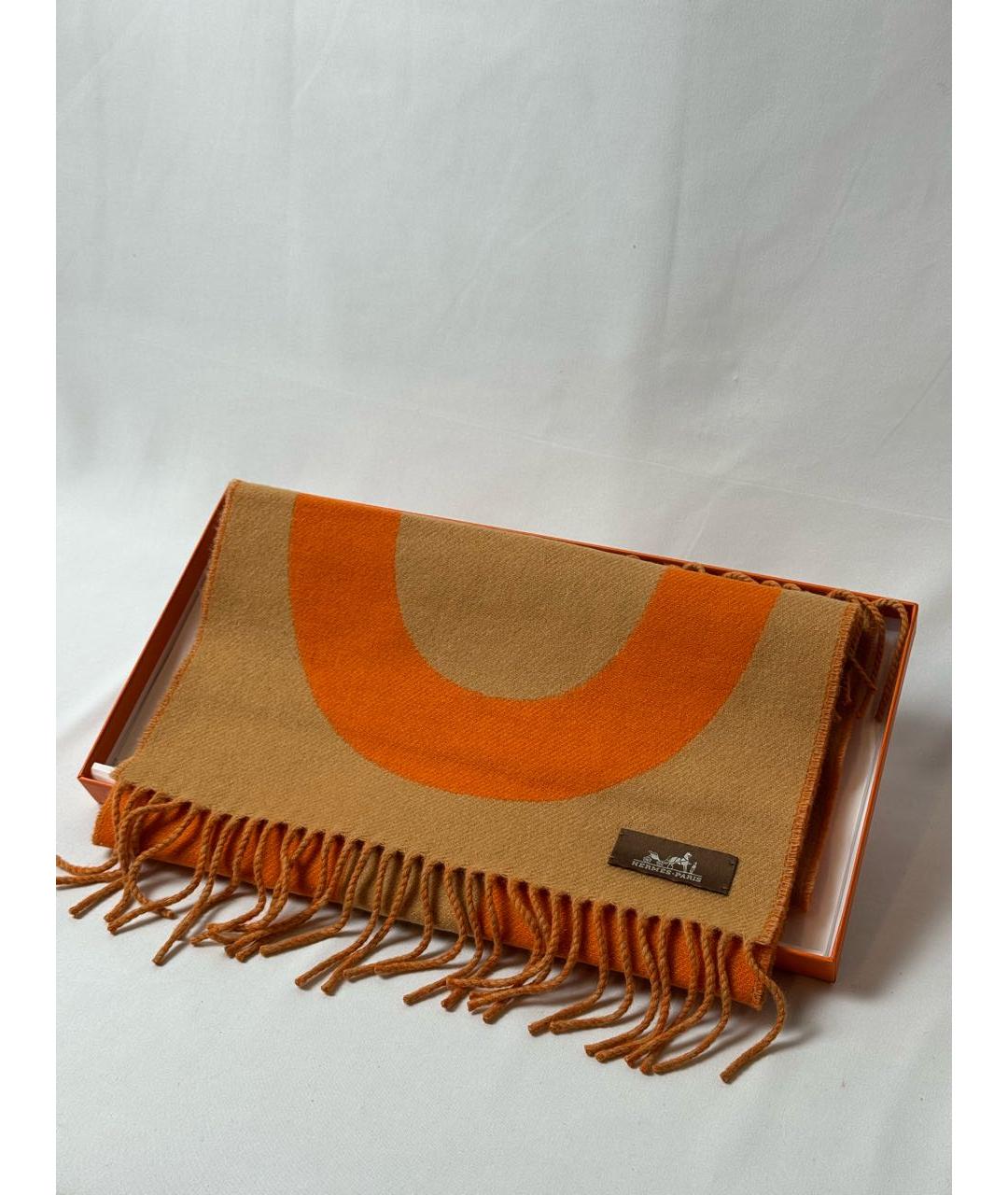 HERMES Оранжевый кашемировый шарф, фото 2