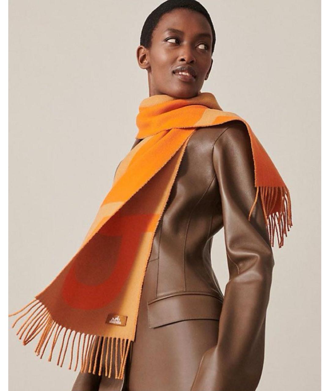 HERMES Оранжевый кашемировый шарф, фото 8