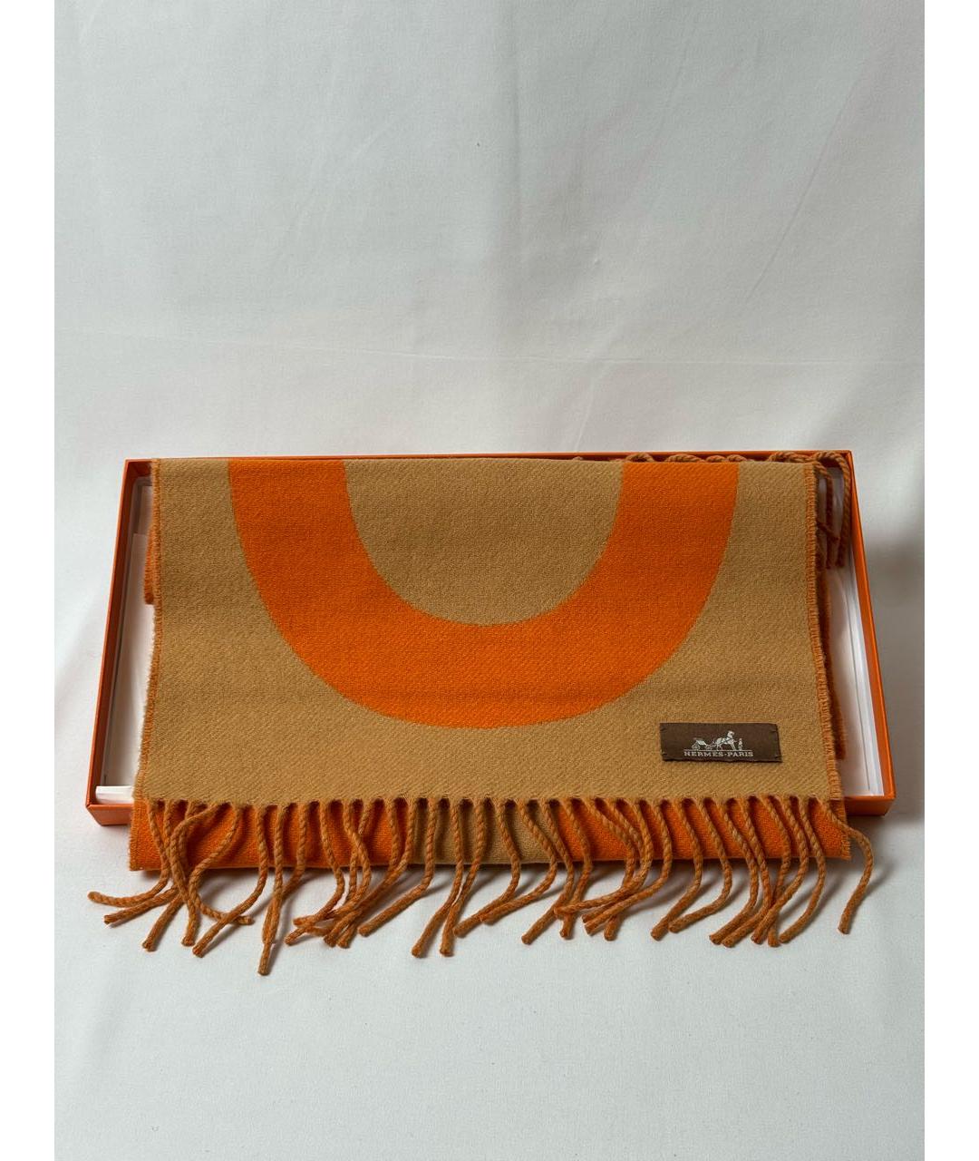 HERMES Оранжевый кашемировый шарф, фото 9